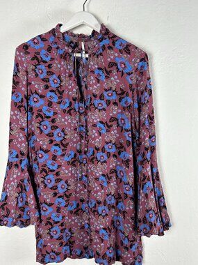 Free People Womens Magic Mystery Floral Tunic Bell Sleeves Top Mini Dress Medium